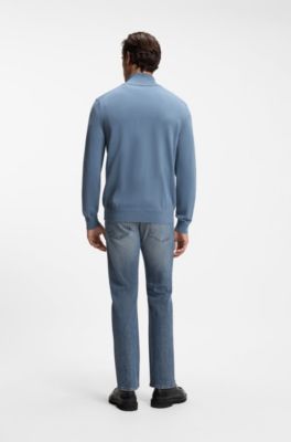 Cotton-cashmere sweater with zip collar, Blue