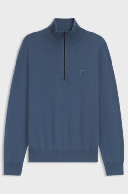 Cotton-cashmere sweater with zip collar, Blue