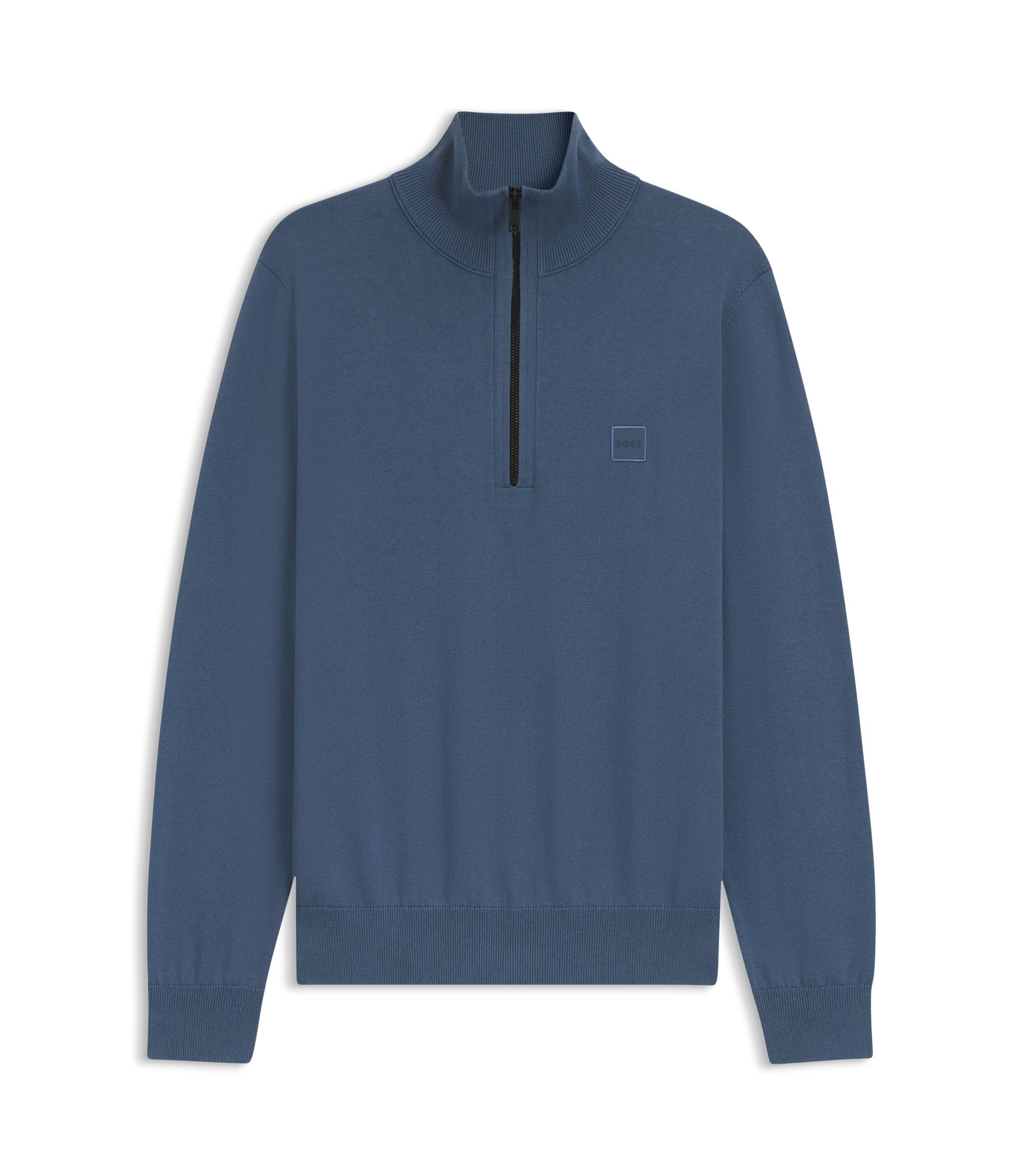 BOSS - ジップネックセーター コットン/カシミア - ブルー
