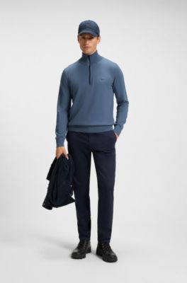 Cotton-cashmere sweater with zip collar, Blue