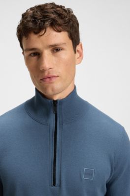 Cotton-cashmere sweater with zip collar, Blue