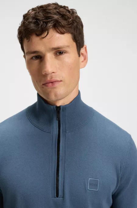 Logo-patch zip-neck sweater in cotton and cashmere