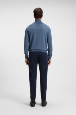 Maglione con colletto con zip in cotone e cashmere, Blu