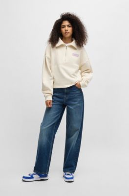 Cotton-terry sweatshirt with seasonal logo graphics, Natural