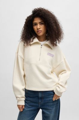 Cotton-terry sweatshirt with seasonal logo graphics, Natural