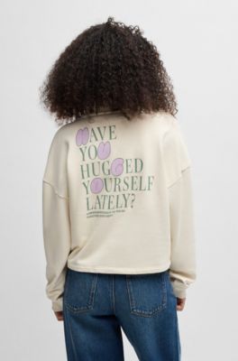 Cotton-terry sweatshirt with seasonal logo graphics, Natural
