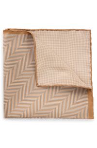 Pocket square in pure silk with double print, Beige