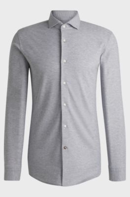Slim-fit jersey overhemd van katoenpiqu&eacute;, Lichtgrijs