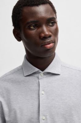 Camisa slim fit en punto piqu&eacute; de algod&oacute;n, Gris claro