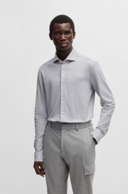 Slim-fit shirt in cotton-piqu&eacute; jersey, Light Grey