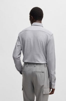 Slim-fit jersey overhemd van katoenpiqu&eacute;, Lichtgrijs