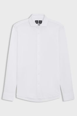 Slim-fit shirt in cotton-piqu&eacute; jersey, White