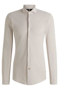 Slim-fit shirt in cotton-piqué jersey, Natural