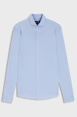 Slim-fit shirt in cotton-piqu&eacute; jersey, Light Blue