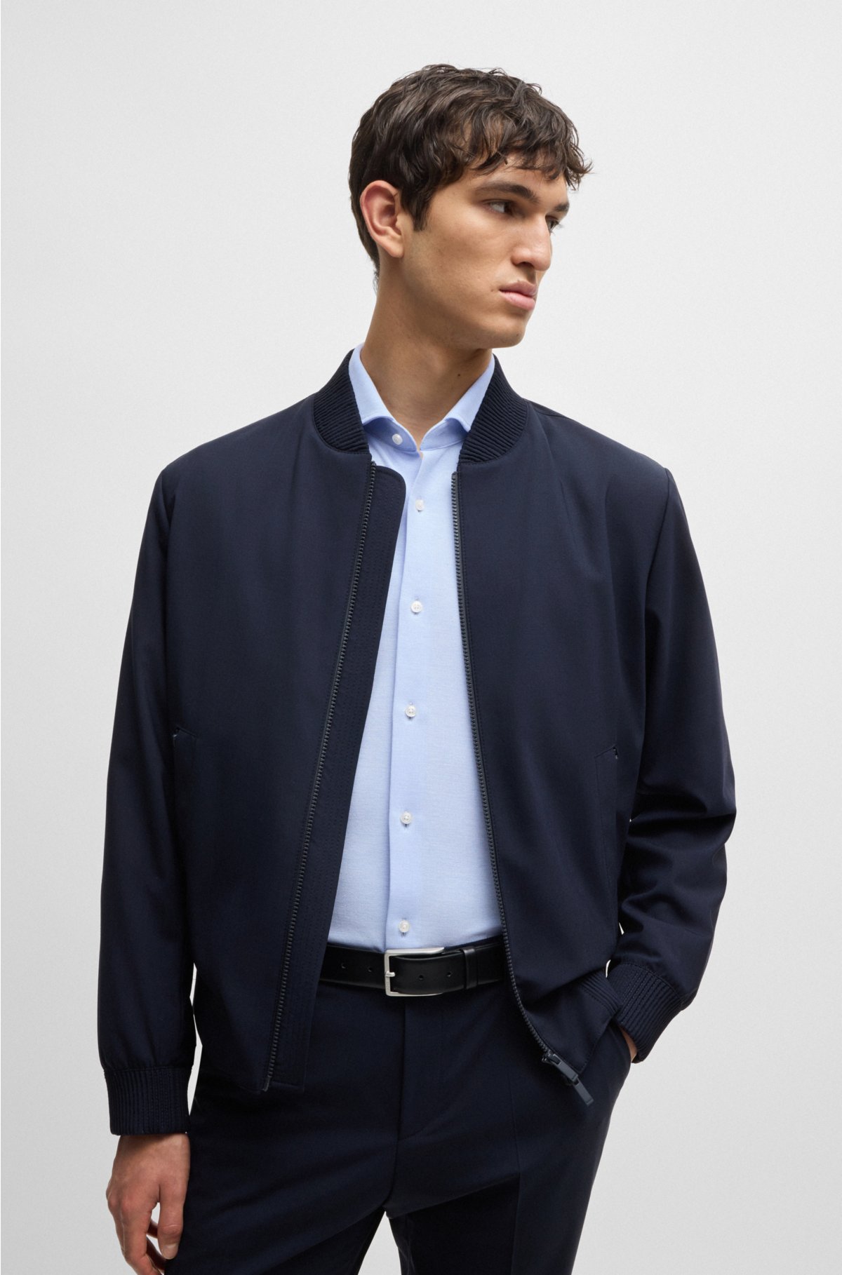 Slim-fit shirt in cotton-piqué jersey, Light Blue