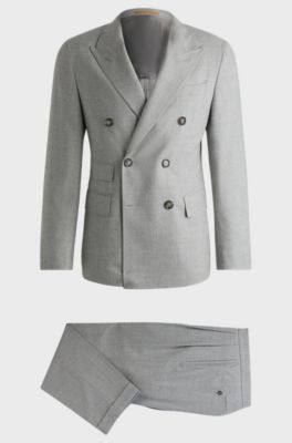 Slim-fit double-breasted suit in checked virgin wool, Light Grey