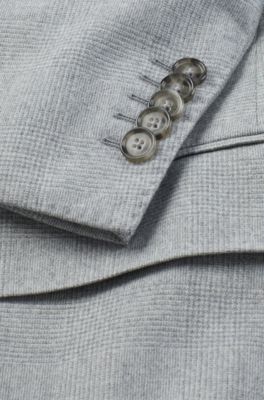 Slim-fit double-breasted suit in checked virgin wool, Light Grey