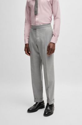 Slim-fit double-breasted suit in checked virgin wool, Light Grey