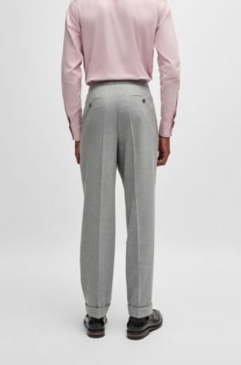 Slim-fit double-breasted suit in checked virgin wool, Light Grey