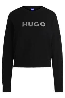 Shop Hugo Relaxed-fit Sweater With Crew Neck And Sparkle Logo In 블랙