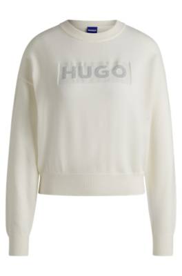 Hugo Relaxed-fit Sweater With Crew Neck And Sparkle Logo In Neutral