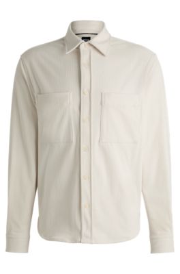 Relaxed-fit shirt in corduroy with Kent collar, White