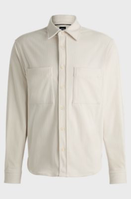 Relaxed-fit shirt in corduroy with Kent collar, White
