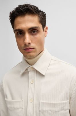 Relaxed-fit shirt in corduroy with Kent collar, White