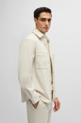 Relaxed-fit shirt in corduroy with Kent collar, White