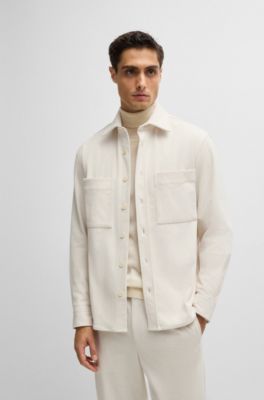 Relaxed-fit shirt in corduroy with Kent collar, White