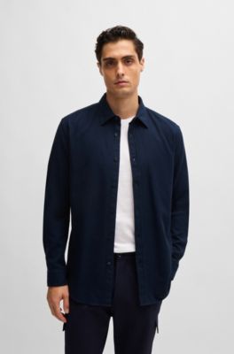 Hugo Boss Camisa slim fit de sarga de algodón con cuello Kent