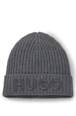 Virgin-wool beanie hat with embroidered logo