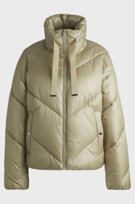 Water-repellent puffer jacket with drawcords, Beige
