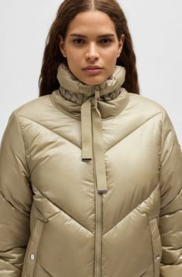 Water-repellent puffer jacket with drawcords, Beige