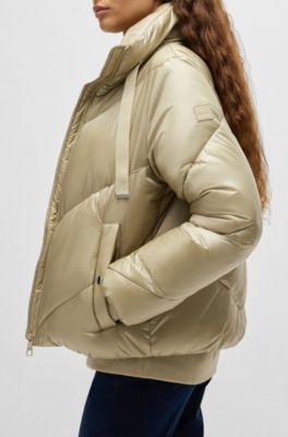 Water-repellent puffer jacket with drawcords, Beige
