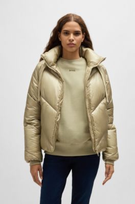 Water-repellent puffer jacket with drawcords, Beige