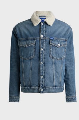 Regular-fit denim jacket with faux-fur lining, Blue