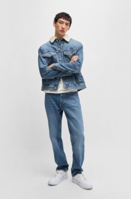 Regular-fit denim jacket with faux-fur lining, Blue