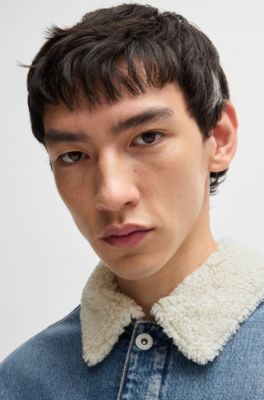Regular-fit denim jacket with faux-fur lining, Blue