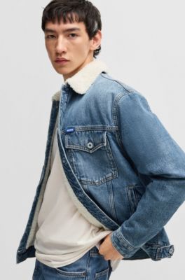 Regular-fit denim jacket with faux-fur lining, Blue