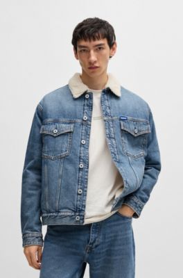 Regular-fit denim jacket with faux-fur lining, Blue