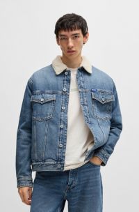 Regular-fit denim jacket with faux-fur lining, Blue