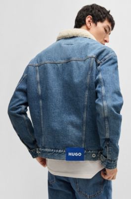 Regular-fit denim jacket with faux-fur lining, Blue