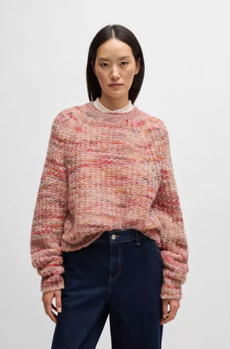 Alpaca-blend relaxed-fit sweater with multicoloured yarns