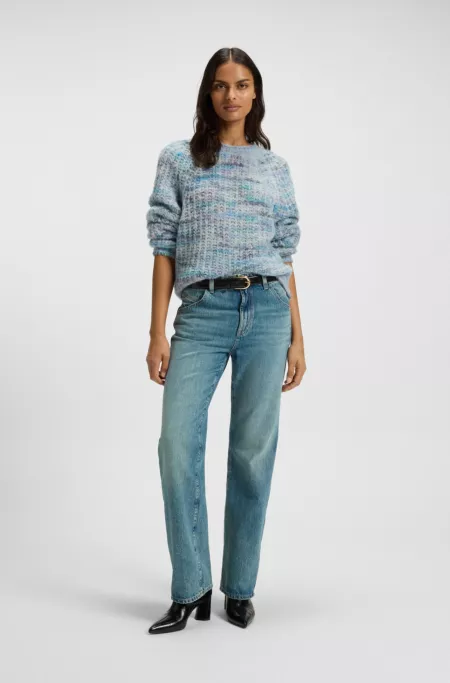 Alpaca-blend relaxed-fit sweater with multicoloured yarns