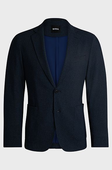 Slim-fit jacket in micro-patterned performance-stretch fabric, Dark Blue