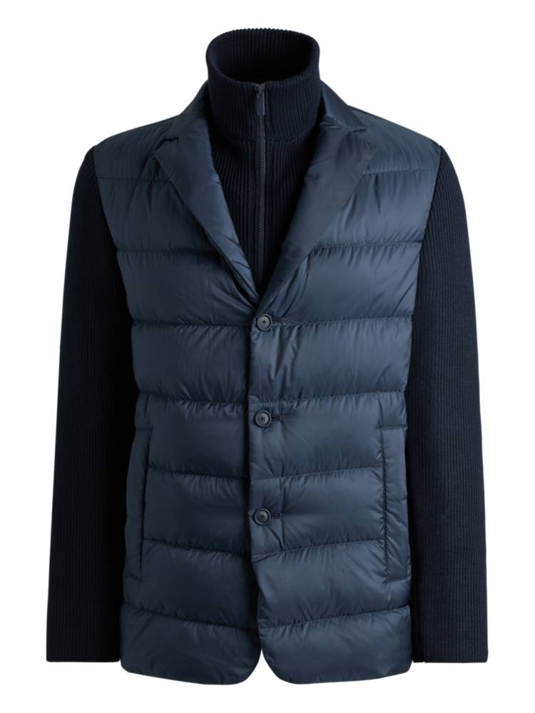 Artikel klicken und genauer betrachten! - Leichte BOSS Jacke mit wattiertem Rumpf und gestrickten Elementen mit Woll-Anteil. Der schmal geschnittene Style ist vielseitig kombinierbar. | im Online Shop kaufen
