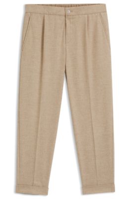 Tapered-fit trousers in stretch flannel, Beige