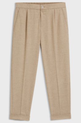 Tapered-fit trousers in stretch flannel, Beige