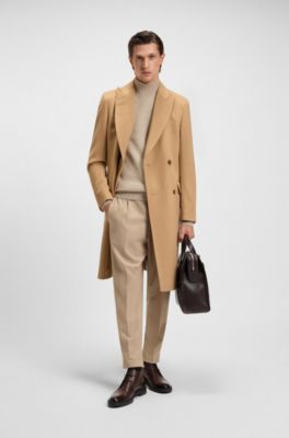 Tapered-fit trousers in stretch flannel, Beige